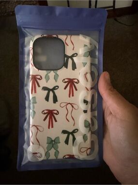 Brand New Decorative Case with Red & Green Bow Print- iPhone 15 Pro Max